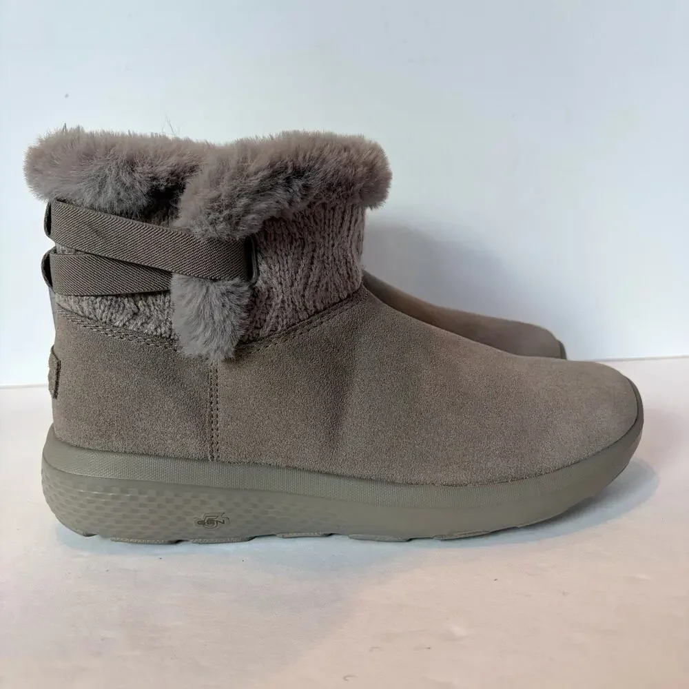 Skechers On-the-GO City Winter Gleam Water Repellent Dark Taupe Boots Women's 8